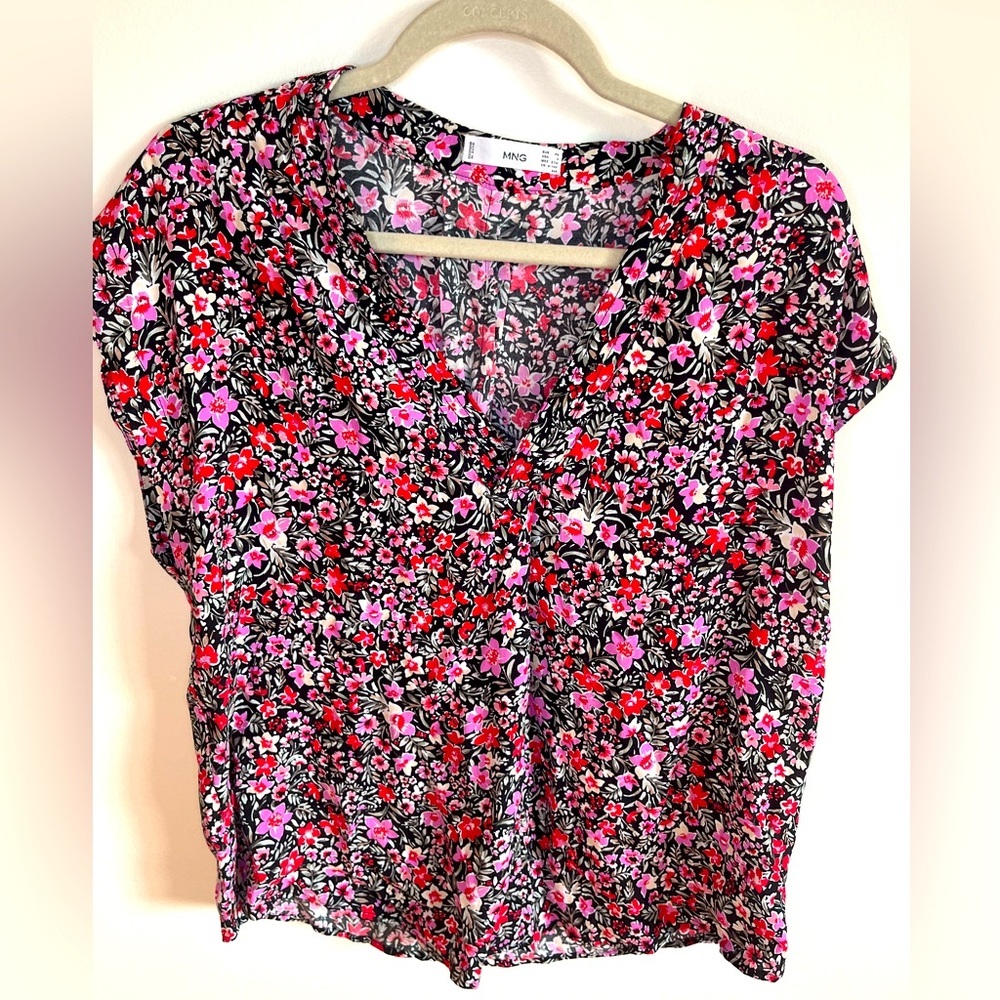 Mango Red and Pink Floral Women's Blouse